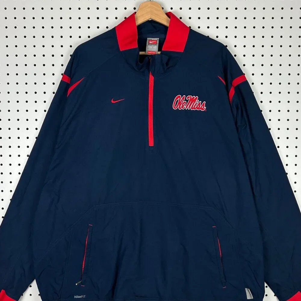 Ole‎ Miss Rebels Nike Windbreaker XXL Blue Storm Fit Rain Jacket Blue Sideline - Picture 2 of 7